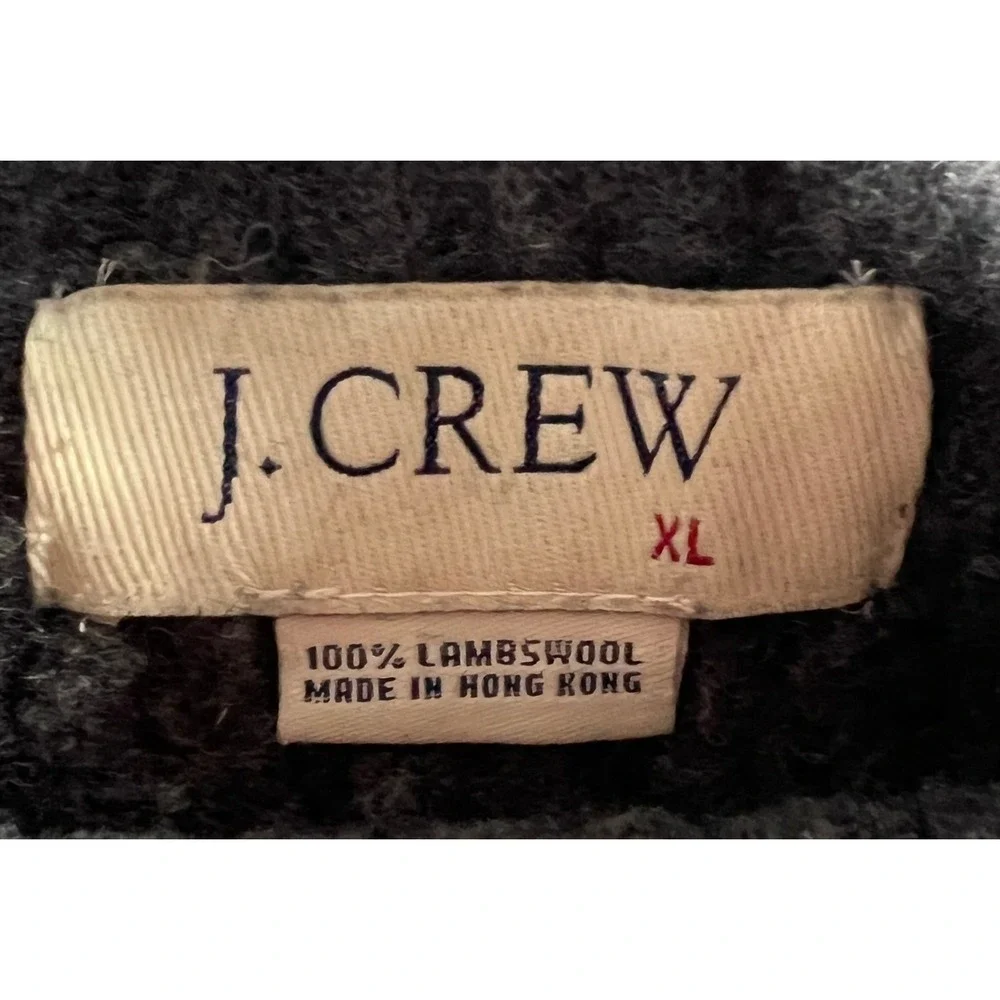 Vtg J.Crew Mens XL Charcoal Gray Lambswool Ribbed Mock Neck Fishermans Sweater